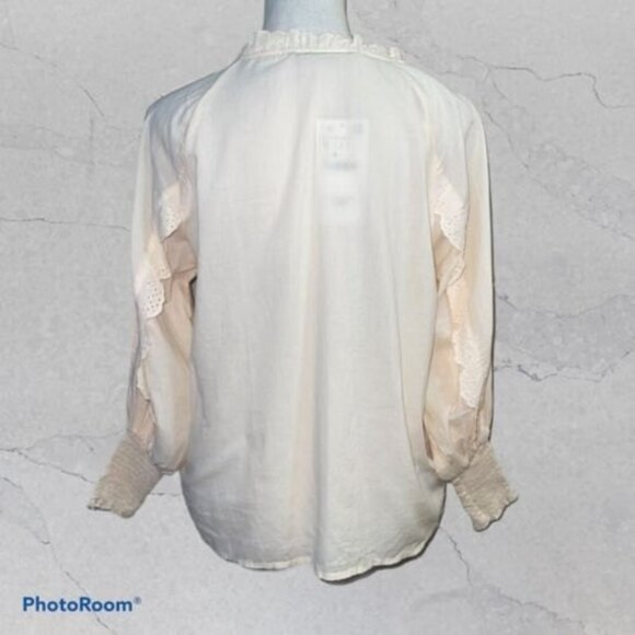 NWT- Zara women’s Ruffle/Eyelet Long Sleeve Size Small, Peach, Tassel Tie - Picture 5 of 8